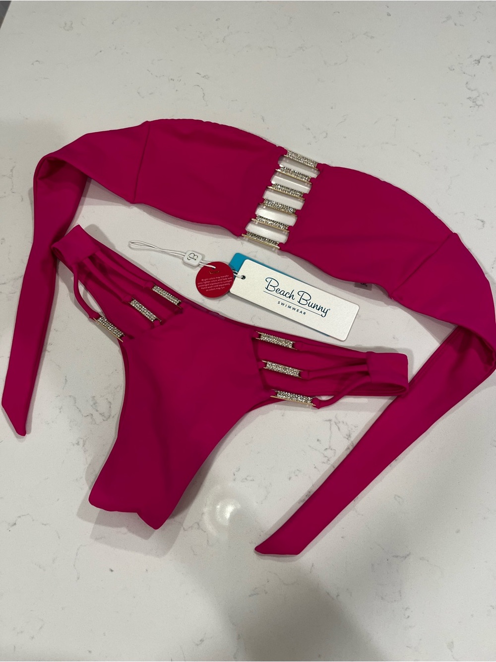 Beach Bunny Fuchsia Bandeau Bikini with Rhinestone Accents